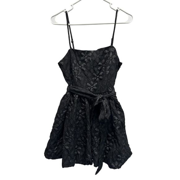 TCEC Black Mini Dress Lacy Witchygoth Rave Spaghetti Strap Y2K Blousy Hem - Picture 1 of 12